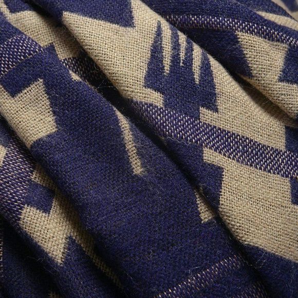 Tribal Print Poncho Acrylic Navy and Tan - Picture 4 of 4